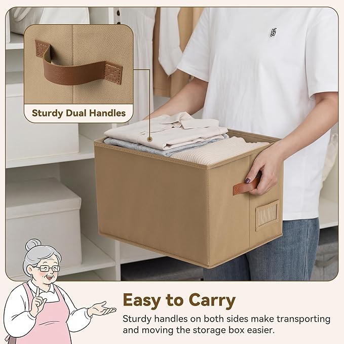 GRANNY SAYS Fabric Storage Bins with Handles, Collapsible Storage Baskets for Shelves, Closet Organizers and Storage Bins, Storage Boxes for Clothes, Brown, Large, 3-Pack