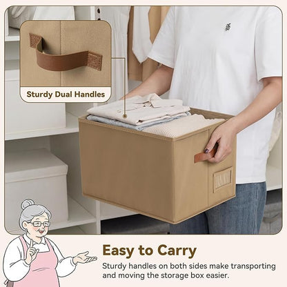 GRANNY SAYS Fabric Storage Bins with Handles, Collapsible Storage Baskets for Shelves, Closet Organizers and Storage Bins, Storage Boxes for Clothes, Brown, Large, 3-Pack