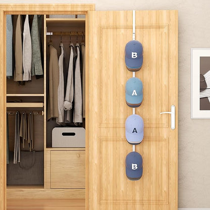 SWTYMIKI Over Door Hat Rack -1 Packs Metal Hanging Hat Organizer with 4 Hooks Design, Baseball Cap Hanger Organizer Storage Holds up to 20 Caps for Door, Bedroom, Closet