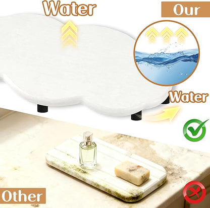 Water Absorbing Stone Tray Cute Cloud Shape, Instant Drying Sink Diatomite Coasters for Bathroom & Kitchen Counter Organizers, Dish Soap Dispenser Sponge Holder, 8 * 4inch, 1 Pcs (White)