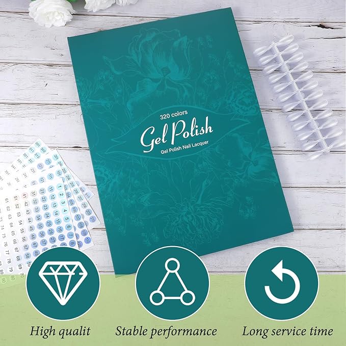 Professional Nail Book Display with 480 Tips & 400 Labels, Nail Swatch Book Organizer for Gel Polish Color Charts, Portable Nails Color Swatches Catalog for Salon Artists and DIY Home Use (Colorful)