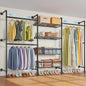 Timate X3 Expandable Heavy Duty Clothes Rack Wall Mounted Clothing Rack for Hanging Clothes, Industrial Pipe Closet System for Walk in Closet Kit Wall Mount Clothes Rack with Basket, Black Wall Closet