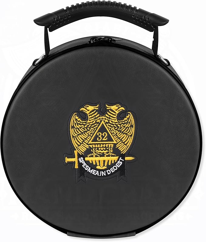 Masonic Scottish Rite 32nd Degree Double Eagle Crown Cap Case – Foldable Design Black Freemason Hat Carrying Box with Shoulder Strap