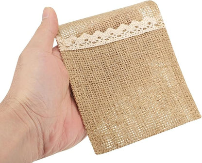uxcell 24Pcs Burlap Lace Utensil Holders, 4" x 8" Cutlery Pouch Silverware Holder Natural Jute Pouch Bag Burlap Napkin Bag with Bow for Party Wedding Decoration
