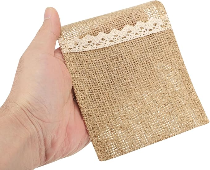 uxcell 12Pcs Burlap Lace Utensil Holders, 4" x 8" Cutlery Pouch Silverware Holder Natural Jute Pouch Bag Burlap Napkin Bag for Wedding Table Decoration