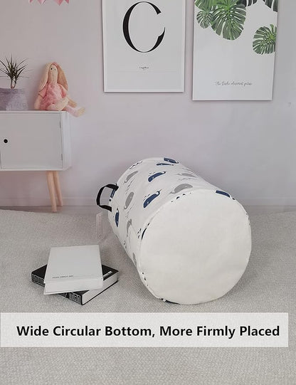 QUEENLALA Large Storage Basket,Laundry Hamper/Bathroom/Home Decor/Collapsible Round Storage Bin,Boys and Girls Hamper/Boxes/Clothing(Round-Blue Cute Whale)