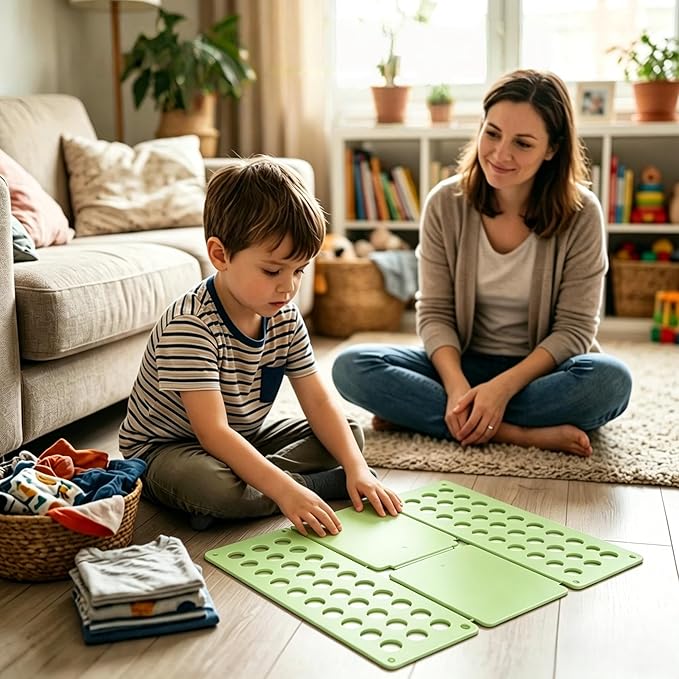 Toddler Shirt Folding Board (Ages 1–7) – Build Independence & Fine Motor Skills, Mini Kids Clothes Folding Board & Shirt Folder, Portable Laundry Organizer for Small Sizes（Cyan）
