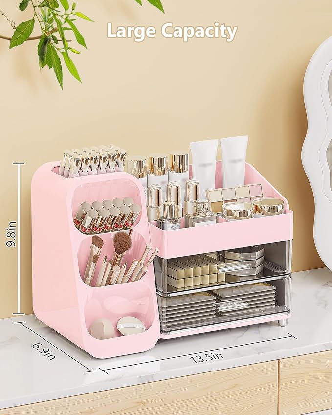 Anylady Large Capacity Makeup Organizer Countertop with Makeup Brush Holder for Vanity, Thickened Material, Bathroom Countertop Organizer Skin Care Perfumes Storage, Teen Girl Gifts for 13-25 Year