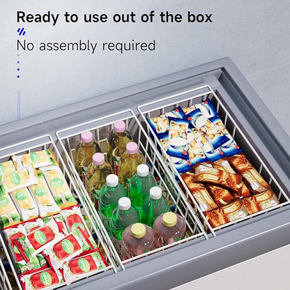 Slideep Chest Freezer Organizer Bins 16.5 Inch, Deep Upright Freezer Baskets Metal Wire Storage Container for Kitchen, White, Set of 2