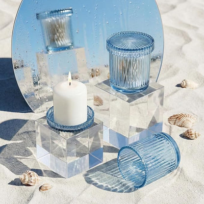 2 Pack Qtip Holder - Apothecary Jars with Lids, Bathroom Organizers and Storage Canister for Cotton Balls,Swabs,Floss Picks,Hair Ties,Clear Glass Vintage Bathroom Decor Jar Set (Blue)