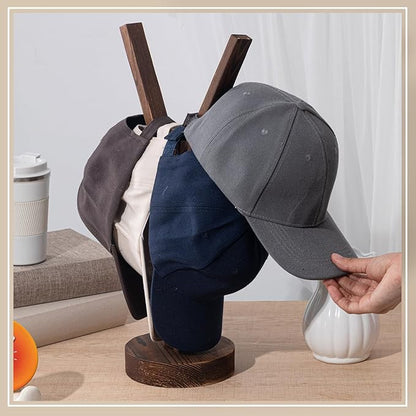 Chunful 1 Pcs Hat Stand for 10 Baseball Caps Tabletop Hat Display Rack Vertical Cap Storage Holder Organizer Hanger, No Punching Required, Easy to Install for Bedroom, Closet, Dresser, Office (Wood)
