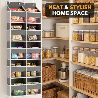 SpaceAid Extra Large Over The Door Organizer with 10 Large Pockets and 10 Mesh Side Pockets, 5 Layers Door Organizer Hanging with Clear Window for Bedroom, Bathroom, Pantry and Nursery, Gray