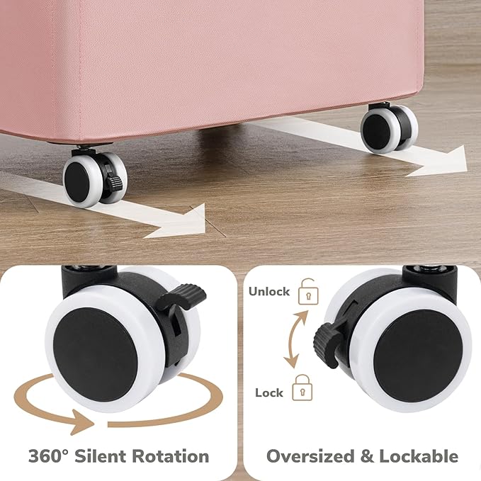 Goodpick Slim Laundry Basket with Wheels and Lid, 75L Tall Laundry Hamper with Bamboo Frame Removable Bag, Collapsible Clothes Hamper for Dorm Home Decor, Pink, 17" x 9.8" x 29.5"