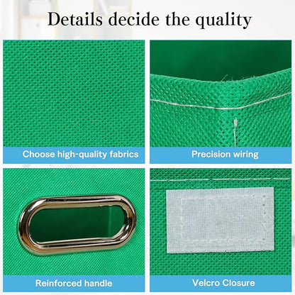 STOREONE Fabric Storage Cube Bins Foldable Organizer Container Collapsible Basket with Lids and Metal Handles, for Home, Bedroom, Closet 3 Pcs (Green)