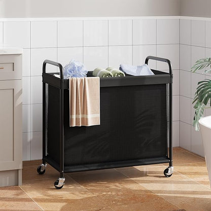 ELYKEN Laundry Hamper 3 Section, 120L Rolling Laundry Sorter with Removable Liner Bag, Laundry Basket with Wheels, Steel Frame with Metal Handle, Clothes Hamper Cart for Laundry Room & Bedroom