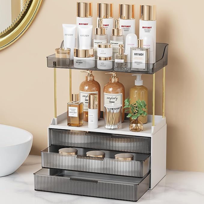 Anylady Bathroom Organizers and Storage, Makeup Organizer (Sturdy Durable Attractive), Ideal for Vanity, Countertop, Counter, Perfume, Skincare, Cabinet, Cosmetic, Dresser Organizer (Black)