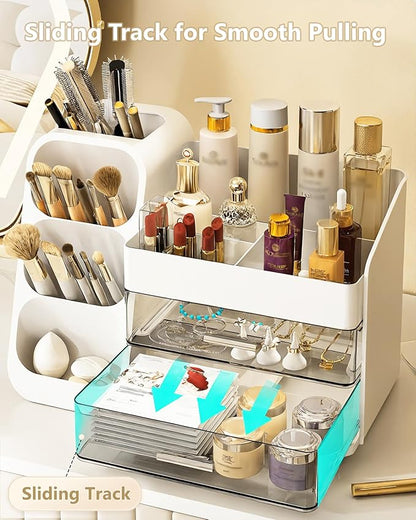 Anylady Large Capacity Makeup Organizer Countertop with Makeup Brush Holder for Vanity, Thickened Material, Bathroom Countertop Organizer Skin Care Perfumes Storage, Teen Girl Gifts for 13-25 Year