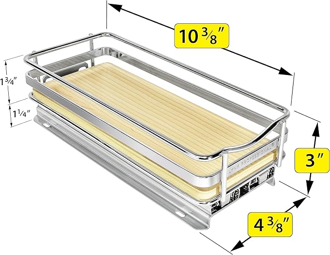 LYNK PROFESSIONAL® Élite™ Pull Out Spice Organization for Cabinets - 4-3/8 inch Wide – Spice Rack for Inside Cabinets – Wood/Chrome - Sliding Spice Rack Organizer for cabinet – Spice Rack - 1 Tier
