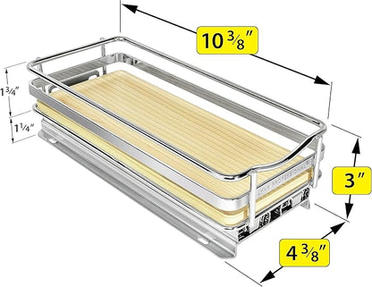 LYNK PROFESSIONAL® Élite™ Pull Out Spice Organization for Cabinets - 4-3/8 inch Wide – Spice Rack for Inside Cabinets – Wood/Chrome - Sliding Spice Rack Organizer for cabinet – Spice Rack - 1 Tier