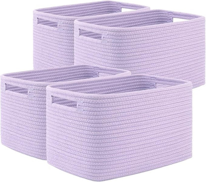 OIAHOMY 4 Pack Storage Baskets for Organizing, Cube Storage Bins for Shelves, Rectangle Storage Baskets With Handles, Woven Baskets for Storage, 12.7''Lx9''Wx7.8''H, Purple