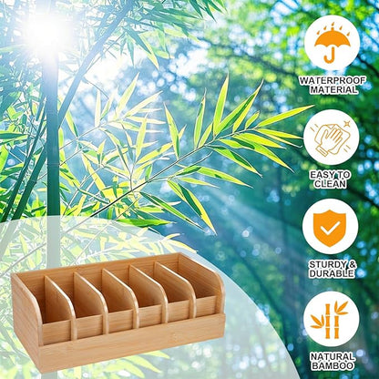 GTI Belt Organizer, 2pcs 6 Compartments Belt Organizer for Closet and Drawer, Bamboo Display Case for Tie and Belt, Belt Holder Storage Organizer for Men Women (Wooden)