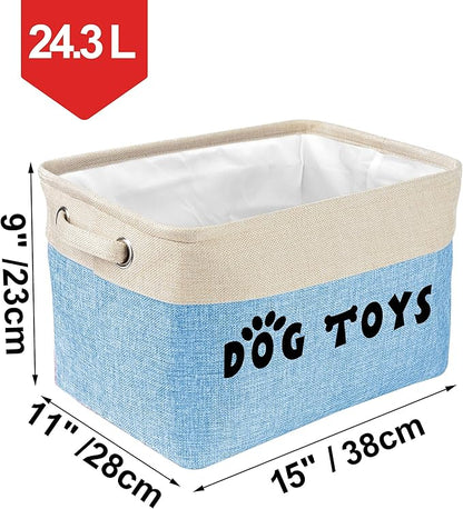PET ARTIST Dog Toy Basket, Collapsible Dog Toy Bin Box with Comfortable Handles, Large Pet Toy Storage Basket Organizer for Accessories, Toys,Coat & Clothing,Blanket Leash (Blue, M:15"x11"x9")