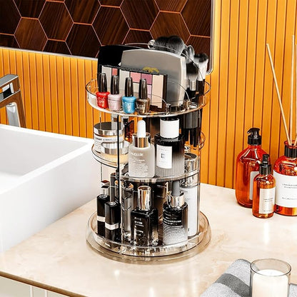 Yieach 360 Rotating Makeup Organizer for Vanity,Bathroom counter,Adjustable Spinning Skincare Organizers,Cosmetic Display Cases and Makeup Holder for Palette,Eyeshadow,Brush,Perfume Organizer,Clear