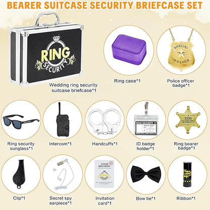 Ring Security Wedding Ring Bearer Aluminum Briefcase-Padded Slits Holder Ring Bearer Gifts Security Box for Proposal Ceremony Wedding Day,Security Badge Props for Boys Kids