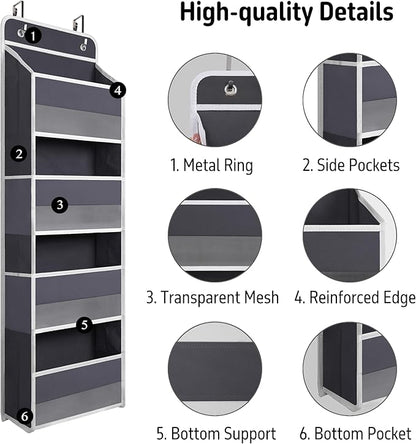 TYMENSH Over The Door Hanging Organizer with 4 Large Pockets – Closet, Bathroom, Nursery, Bedroom, Dorm Storage for Toys, Cosmetics, and Baby Essentials, Gray