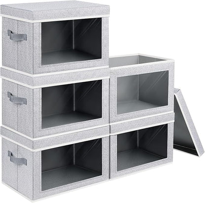 Homsorout Stackable Storage Bins with Lids - Large Decorative Basket with Lids, Fabric Foldable Closet Organizer Bins, Shelf Organizer for Living Room, Dorm, 5 Pack, Blended
