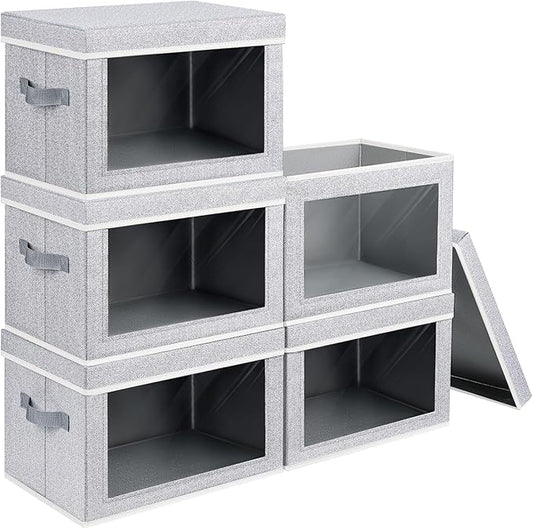 Homsorout Stackable Storage Bins with Lids - Large Decorative Basket with Lids, Fabric Foldable Closet Organizer Bins, Shelf Organizer for Living Room, Dorm, 5 Pack, Blended
