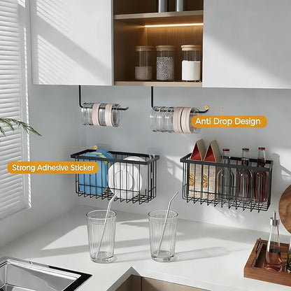 Kitchen Cabinet Door Storage Box,Self Adhesive Wall Mounted,Wardrobe/Bathroom/Refrigerator Small Items Organizer,Oil bottle/Seasoning storage (6 Piece)