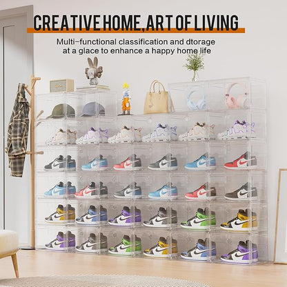 KEFA XL Shoe Storage Box Organizer, 8 Pack Shoe Boxes Clear Plastic Stackable, Sneaker Display Case Container Fit for US 13 (Side 8 PACK CLEAR)