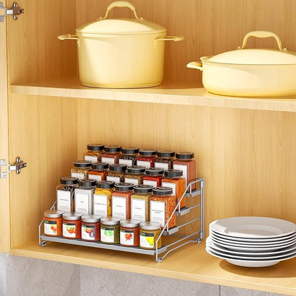 BOIVSHI 4 Tier Spice Rack for Cabinet, Spice Rack Organizer, Depth Adjustable Spice Organizer for Countertop, Cupboard, Pantry, Seasoning Shelf, Metal, Gray (1 Pack)