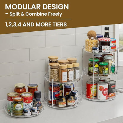 2 Set 2 Tier Non-Skid Acrylic Lazy Susan Organizer - Rotating Spice Rack - Turntable Spinning Organization for Kitchen, Pantry, Countertop, Closet, Bathroom, Vanity, Medicine Cabinet Organizing, 12''