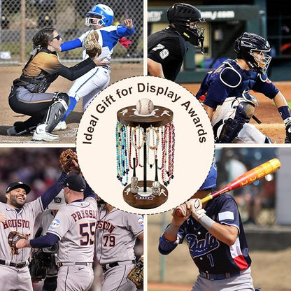 Baseball Drip Holder & Championship Ring Display - Baseball Jewelry Stand for Men with 18 Hooks, 360°Rotating Baseball Necklace and Ring Holder, Perfect Gifts for Baseball Players and Lovers