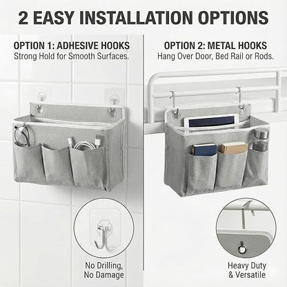 2-Pack Wall Hanging Storage Bag, Over the Door Organizer with Large Mesh Pockets, Hanging Wall Basket Storage for Pantry, Bedroom, Bathroom, Heavy Duty Wall Mounted Storage for Dorm,Closet (Grey)