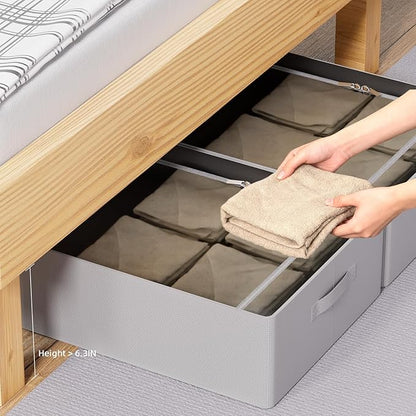 CYhom 3Pcs Under Bed Storage Bins with Metal Frame - Shoe Organizer for Closet with Clear Cover Oxford Fabric Sturdy Underbed Container Foldable Stackable Clothes Organizer (Grey, 23.5x19.7x6.3)