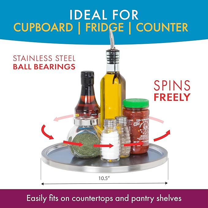 Dial Industries Lazy Susan Stainless Steel Turntable Organizer for Pantry, Cabinet, Countertop, Single Tier
