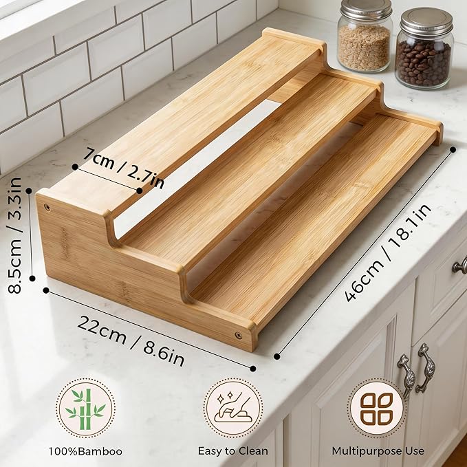 Bamboo Spice Rack，3-Tier Spice Rack Organizer for Cabinet or Pantry (Bamboo, L)