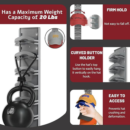 Hat Organizer Hold up to 10 Hats, Hat Rack for Wall with Strong Adhesive, Hat Organizer for Baseball Caps Display for Door Closet, Hat Hanger Holder Storage Multilayer Two Mounting Option(Black)
