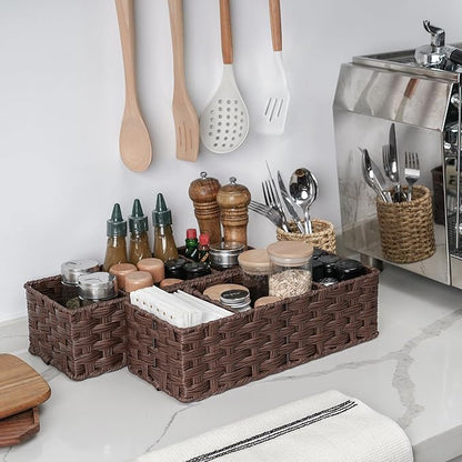GRANNY SAYS Bathroom Baskets for Organizing, Wicker Baskets for Shelves, Toilet Storage Basket with Dividers, Small Basket for Organizing, Brown, 2-Pack