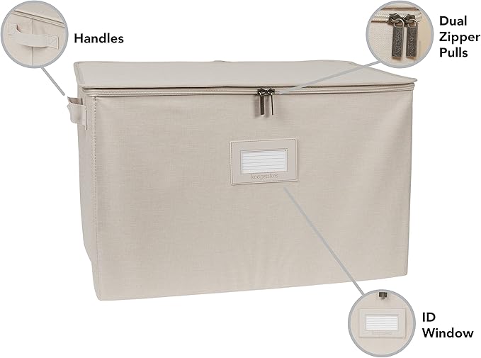 Covermates Platter Storage Box – Serveware & China Storage Container with Dual Zippers, ID Window, Reinforced Handles & Structured Walls for Platter, Dish & Serving Tray Protection, Beige Heather
