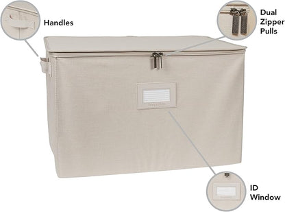 Covermates Platter Storage Box – Serveware & China Storage Container with Dual Zippers, ID Window, Reinforced Handles & Structured Walls for Platter, Dish & Serving Tray Protection, Beige Heather