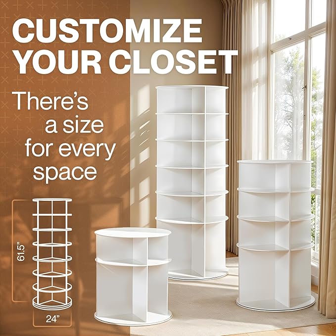 LOFT + IVY 7 Tier Rotating Shoe Rack Tower – 360° Spinning Storage Organizer, Modern Round Shoe Carousel for Closet, Entryway, Bedroom – Space Saving Rotating Lazy Susan Storage Tower