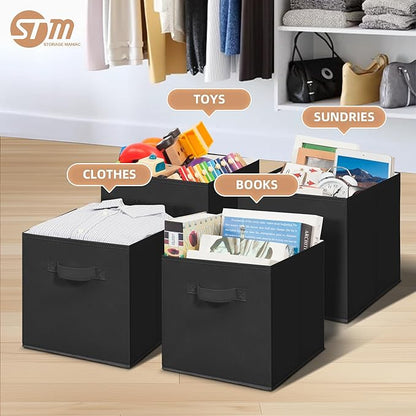 STORAGE MANIAC Storage Cubes, 11 Inch Collapsible Storage Bins with Handles, 8 Pack Fabric Foldable Bins for Organization, Durable Storage Bins for Closet, Shelves, Offices, Toys, 8-Pack Black