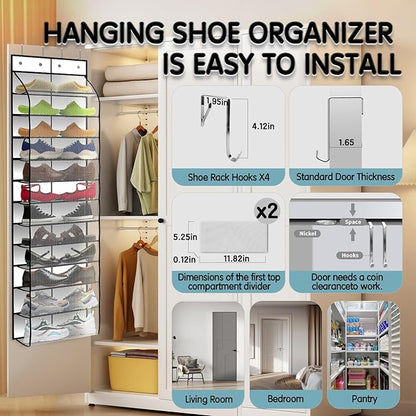 Kotkn Over The Door Shoe Organizer with 12 Large Breathable Pockets - Durable Hanging Storage for the Entire Family's Shoes (White)