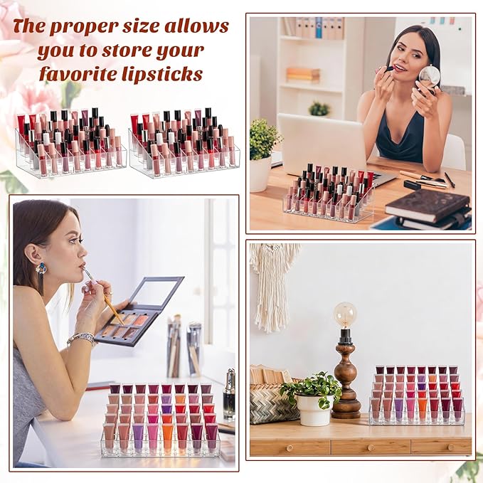 Macarrie 4 Pieces Lipstick Holder Organizer Acrylic Lipstick Makeup Organizer Case Display Stand Storage Box for Lipsticks Lipgloss Brushes Cosmetics (40 Slot)