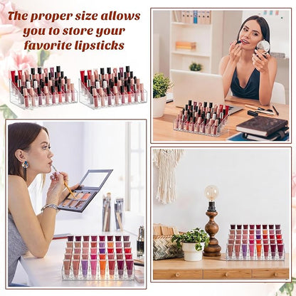Macarrie 4 Pieces Lipstick Holder Organizer Acrylic Lipstick Makeup Organizer Case Display Stand Storage Box for Lipsticks Lipgloss Brushes Cosmetics (40 Slot)
