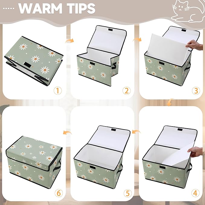 Stackable Clothes Storage Bins with Lids,Closet Organizers Fabric Cat Printing Box for Home and Office,Blanket Clothes Organizers,Under Bed Storage Containers 3 Pack.